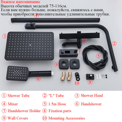 Bathroom Thermostatic Shower Faucet Rainfall Head Wall Mounted