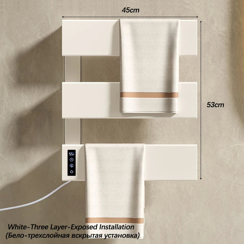 White Electric Heated Towel Rail Smart Temperature Time