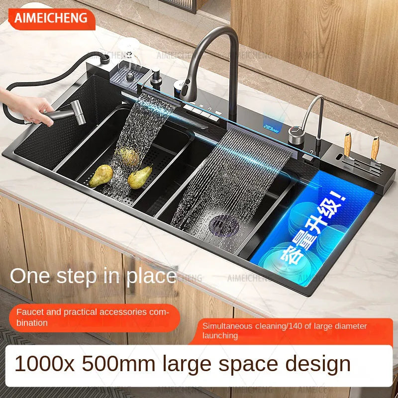 Digital Fly Rain Waterfall Sink Embossed Nano 304