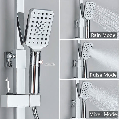 Bathroom Thermostatic Shower Faucet Rainfall Head Wall Mounted