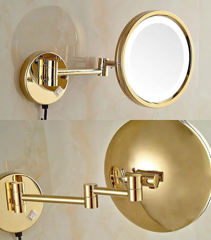 Brushed Gold Led Folding Bathroom Mirror Wall Mounted