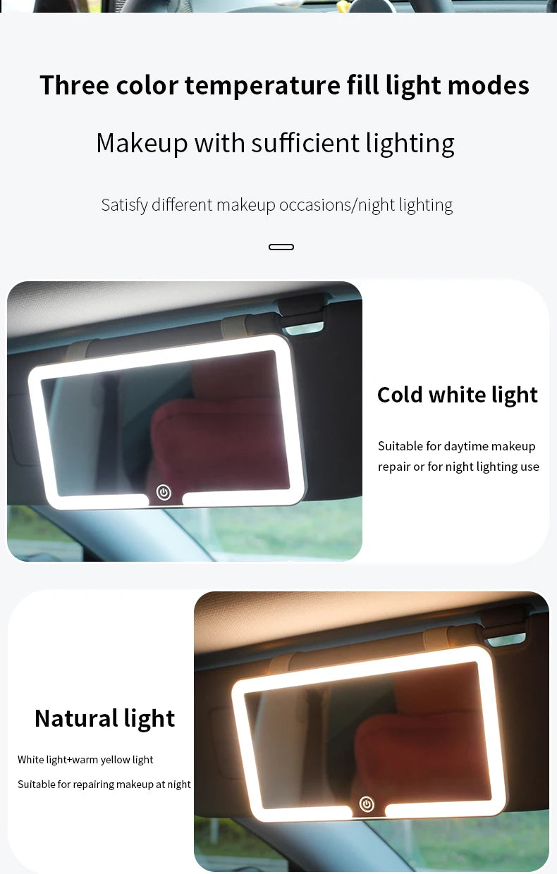 Rechargeable Led Car Sun Visor Vanity Mirror Hd