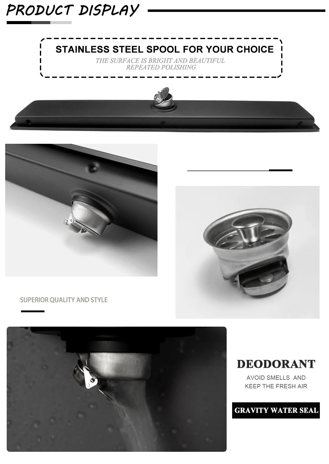 304 Stainless Steel Bathroom Drain Brushed Rose Gold