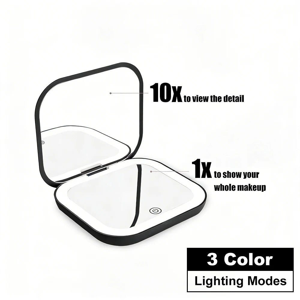 Compact Mirror Lights 1x/2x Magnification Folding Handheld Small