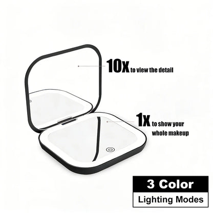 Compact Mirror Lights 1x/2x Magnification Folding Handheld Small