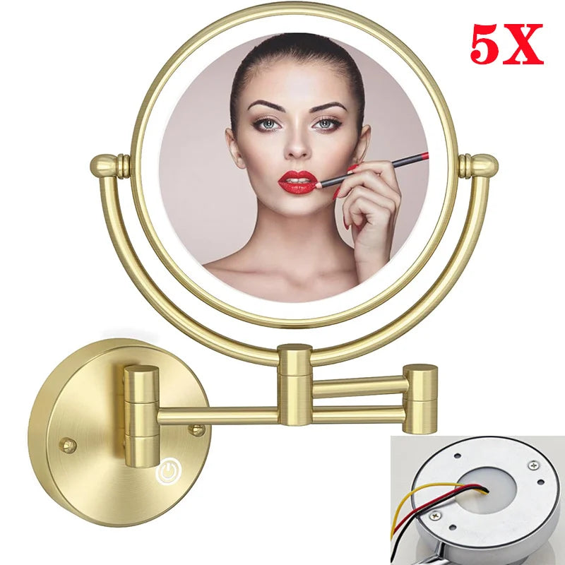Brushed Gold Led Folding Touch Bathroom Mirrors Of