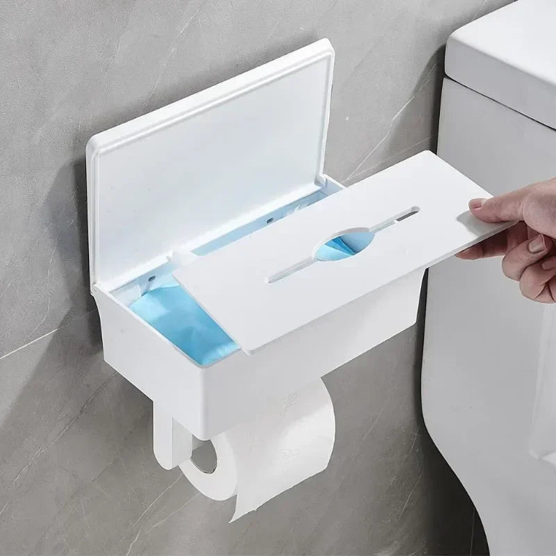 In Adhesive Toilet Paper Holder Box Shelf Storage