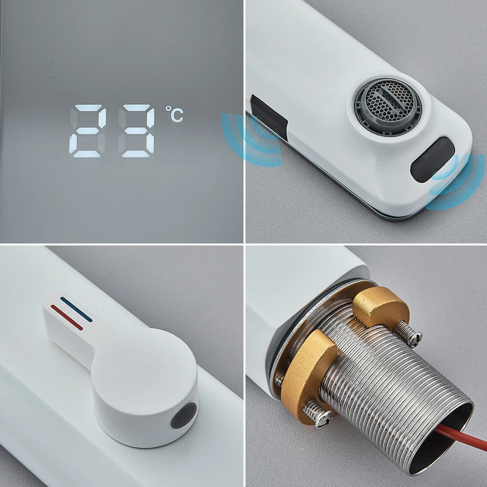 White Chrome Smart Sensor Basin Faucet Screen Digital