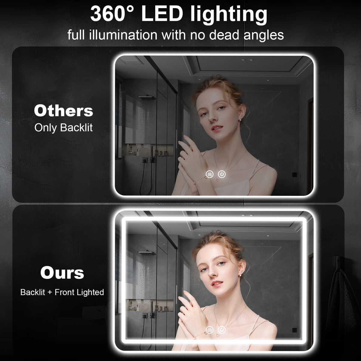 Led Bathroom Mirror Wall Mounted Fogless Makeup Mirror