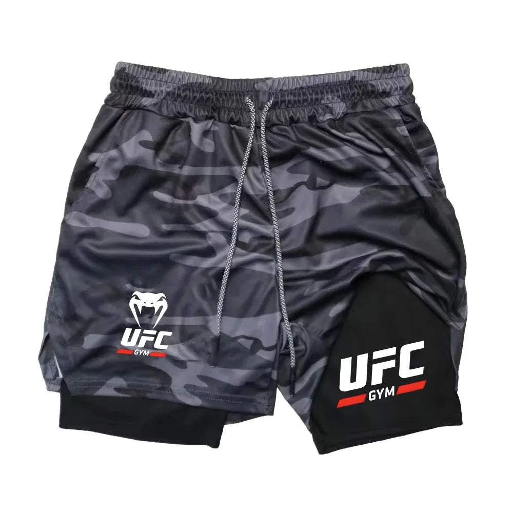 Men Double-Layer Running Fitness Shorts Phone Bag Towel