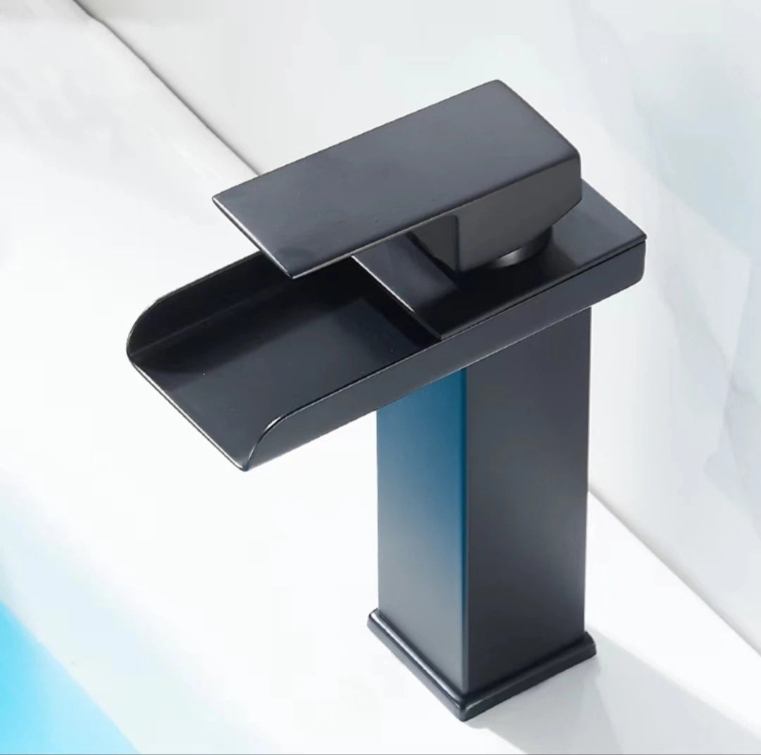 Black Waterfall Bathroom Basin Faucet Square Vanity Sink