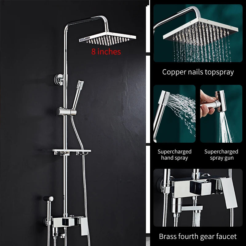Bathroom Shower Black/Chrome Plated Circular Copper Pressure