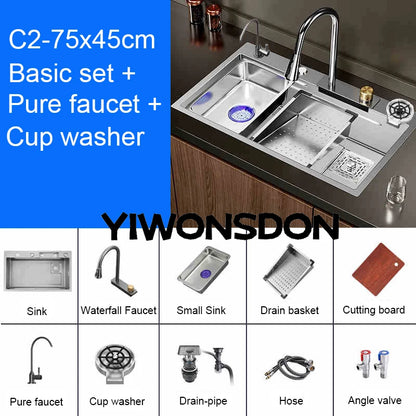 Brushed Nano Sink Waterfall Faucet Large Bowl Cup