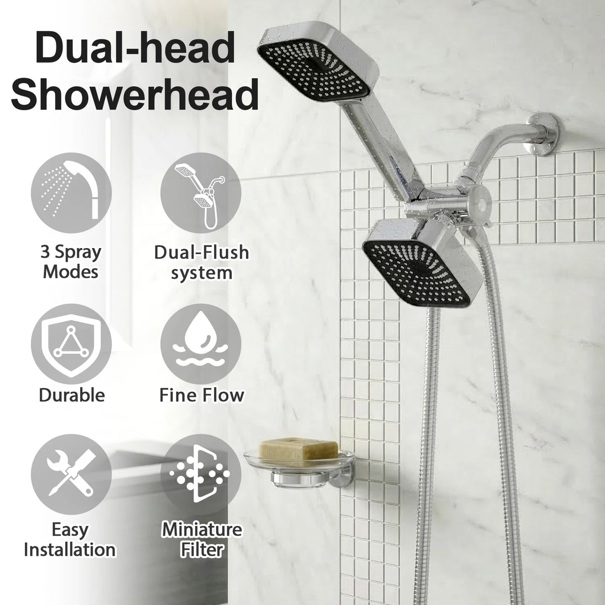 High-Flow 2-In-1 Wall-Mounted Handheld Shower Head Rain Shower