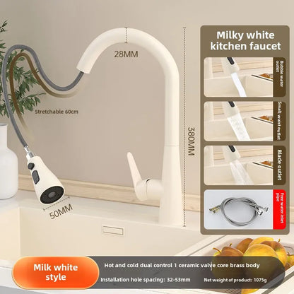 Wooden Cream Pull-Out Cold All Copper Faucet Retractable