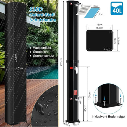 35l/40l/60l Solar Shower Column Panel Garden Beach Waterproof