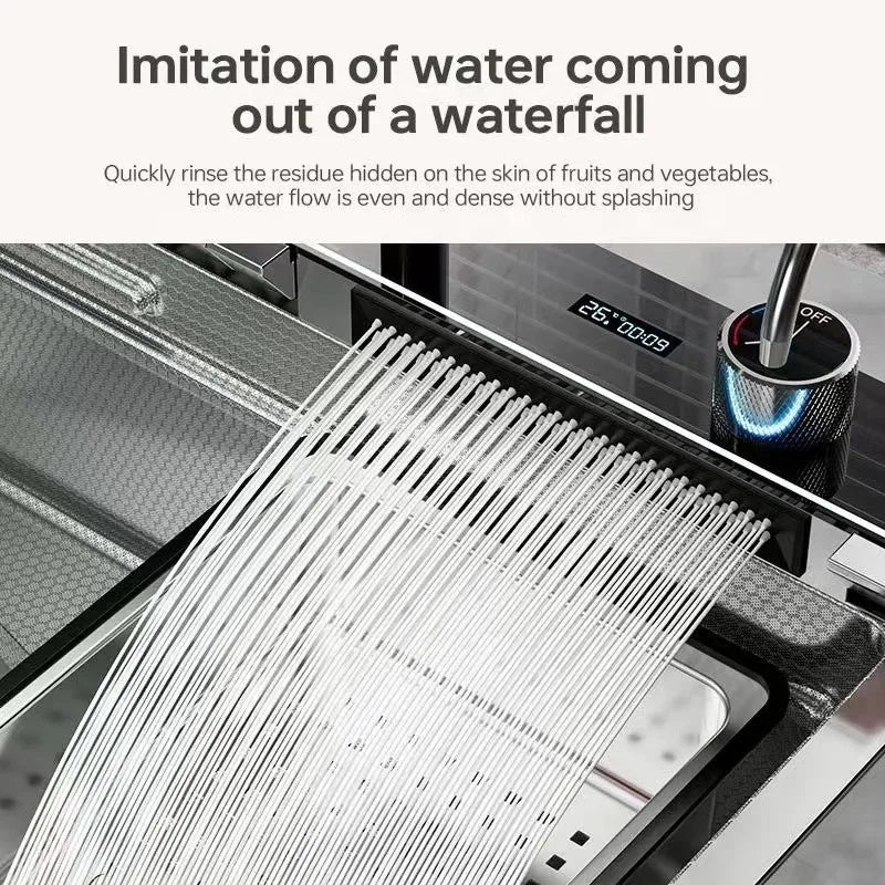 Silver Slot Stainless Steel Waterfall Sink Digital Display