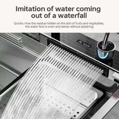 Silver Slot Stainless Steel Waterfall Sink Digital Display
