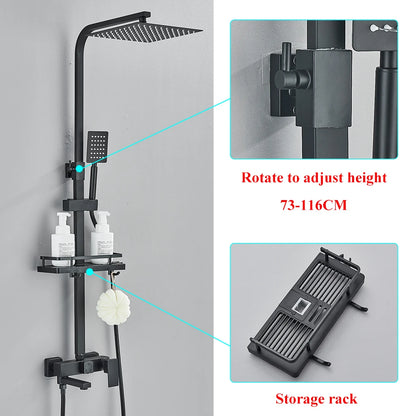 Black Brass Shower Faucet Sets Rainfall Bathtub Tap