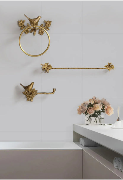 Retro Brass Bird Towel Ring Storage Rack Perforation-Free