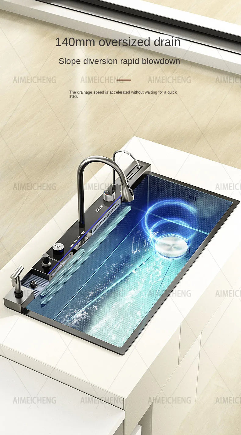 Digital Fly Rain Waterfall Sink Embossed Nano 304