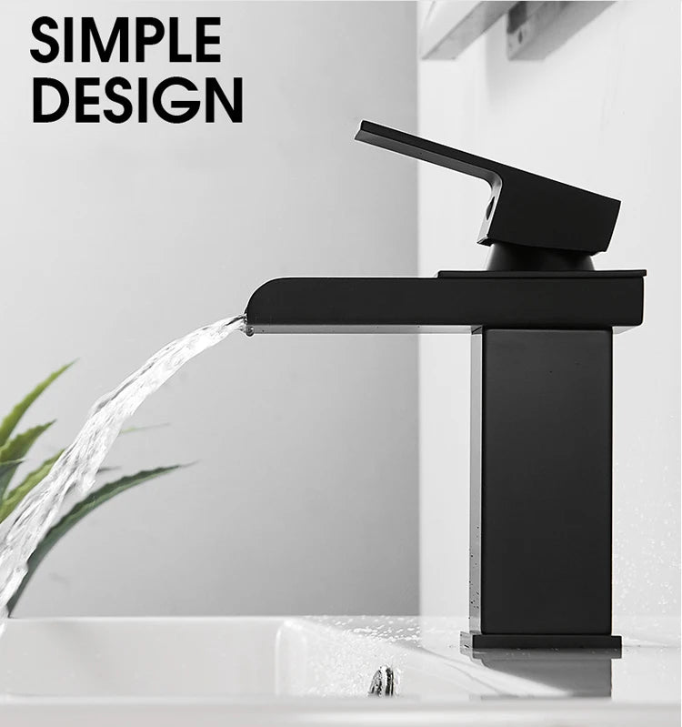 Black Waterfall Bathroom Basin Faucet Square Vanity Sink
