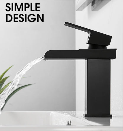 Black Waterfall Bathroom Basin Faucet Square Vanity Sink