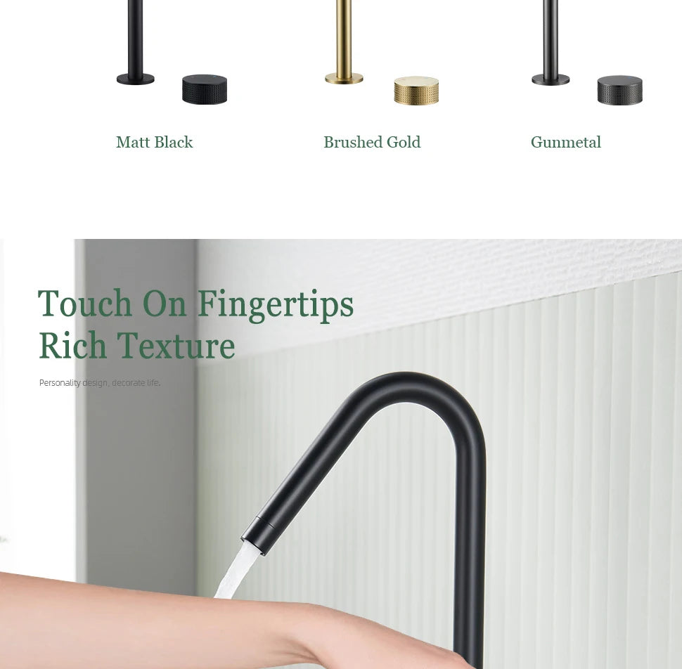 Matte Black Basin Faucet Knurled Knob Sink Tap