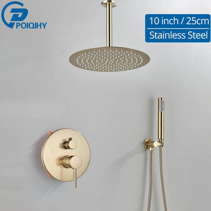 Brushed Gold Shower Faucet Embedded In Ways Shower