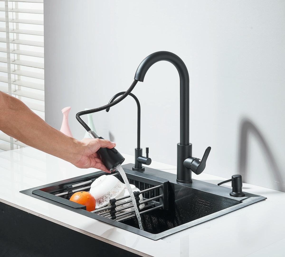 304 Stainless Steel Black/Brushed Nickel Sink Waterfall Faucet