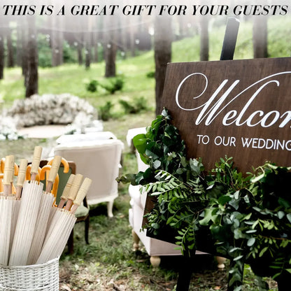 White Wedding Paper Umbrellas 60/80cm Chinese Wooden Handle