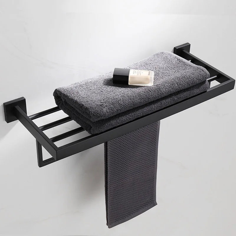 Black Bathroom Stainless Steel Wall Rack Towel Rack