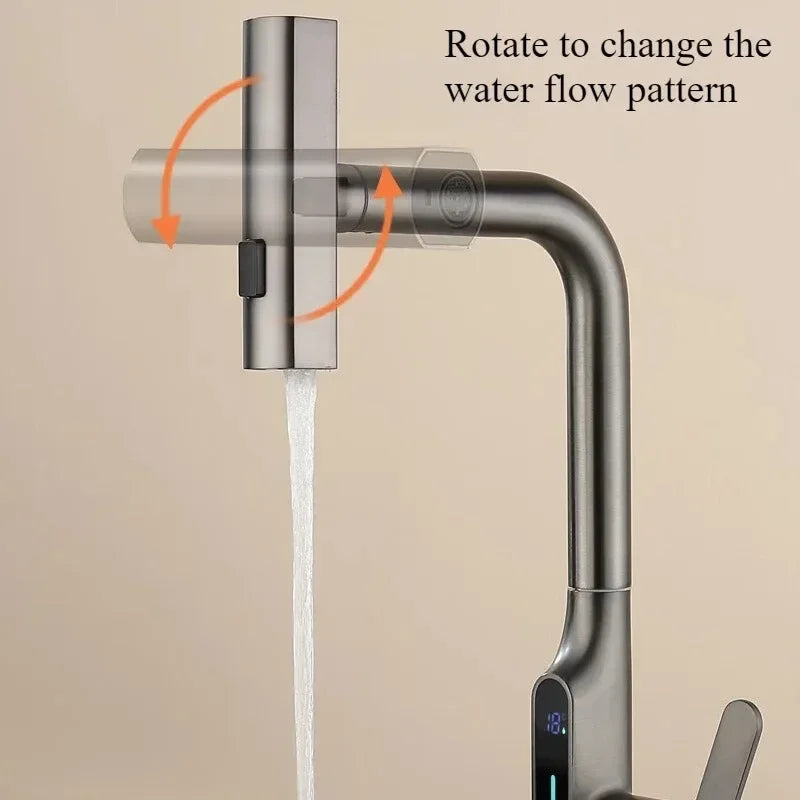 Gun Metal Gray Pull Out Faucet Ledtemperature Display