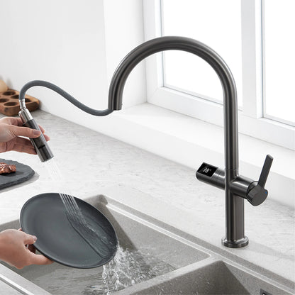 Light Luxury Gun Gray Brass Faucet Digital Display