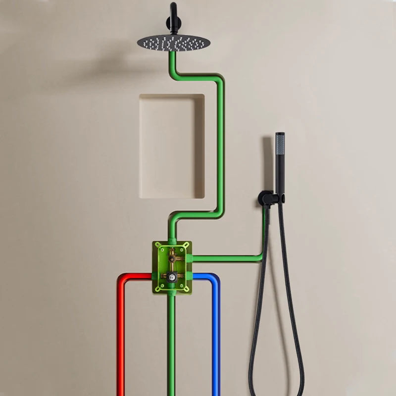 Black Brass Shower System Rain Shower Faucet Bathroom