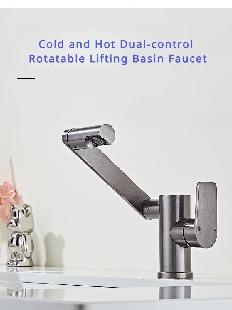Grey Aluminum Bathroom Basin Faucet 360 Swivel Washbasin