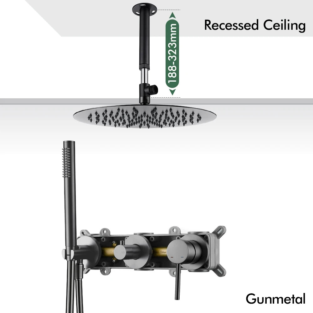 Gunmetal Shower Faucet 8-16 Wall Mounted Concealed Control