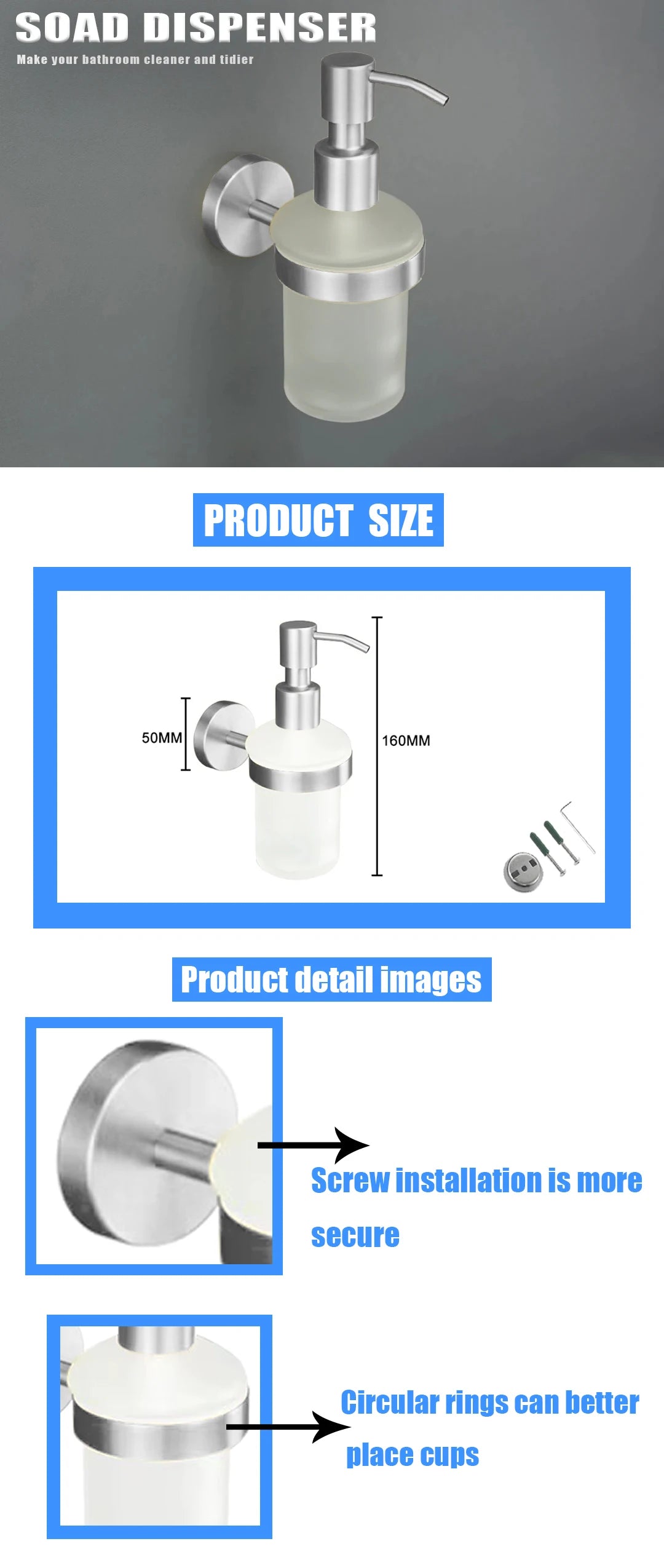 Brushed Nickel Bathroom Wall Mount Bath Shelf Robe