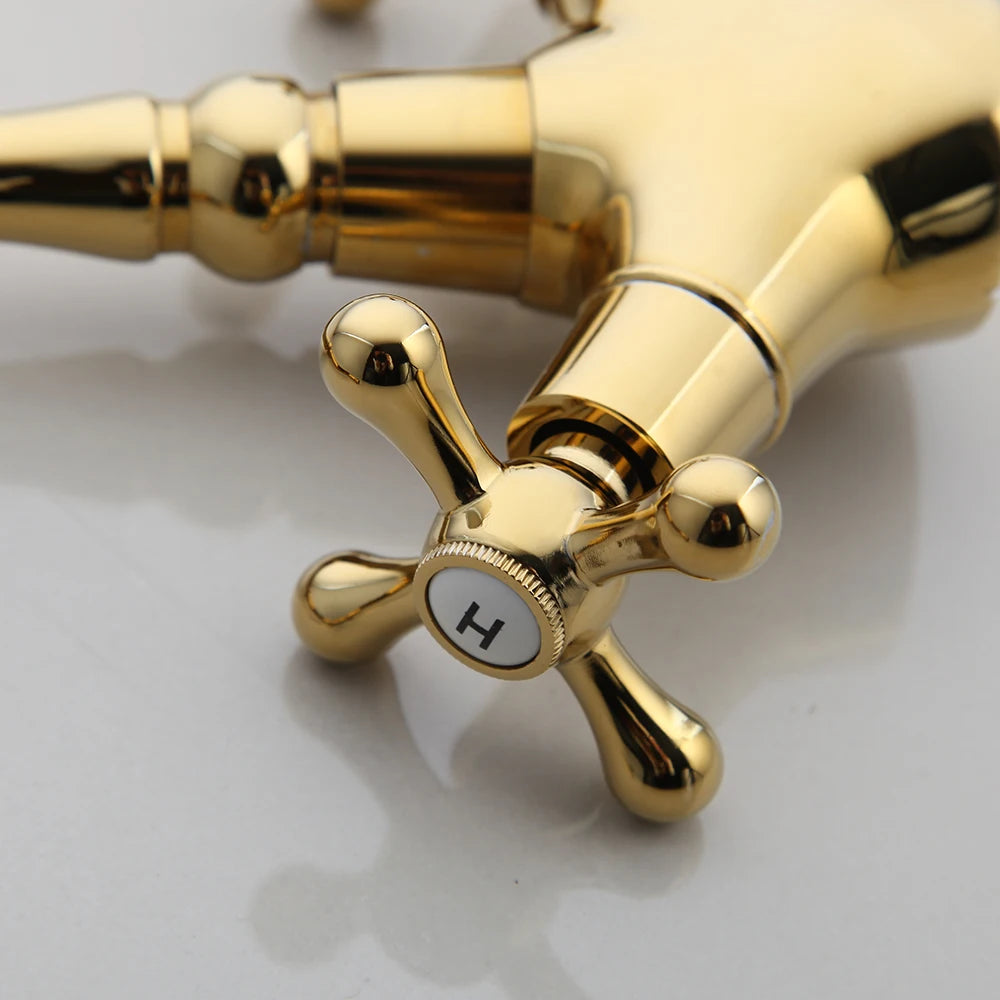 Kemaidi Gold Bathroom Sink Faucet Brass Hole Deck