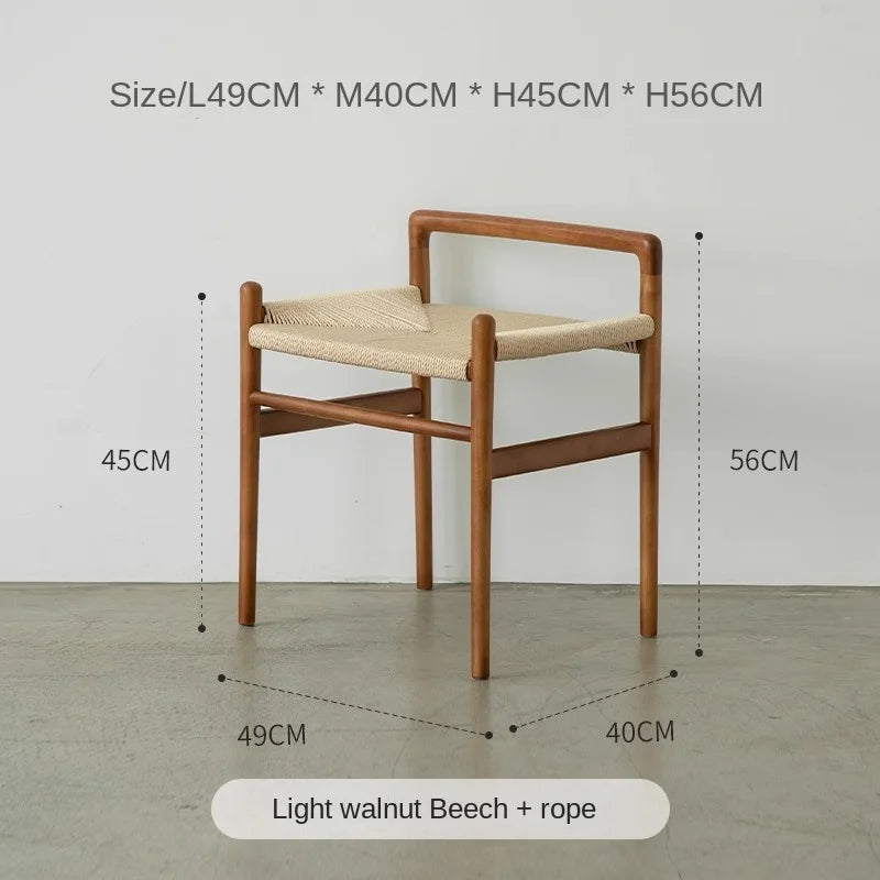 Momo Scandinavian Simple Wood Vanity Stool Rattan Wicker