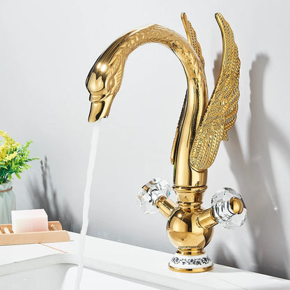 Golden Luxury Swan Basin Faucet Deck Mounted Bathroom