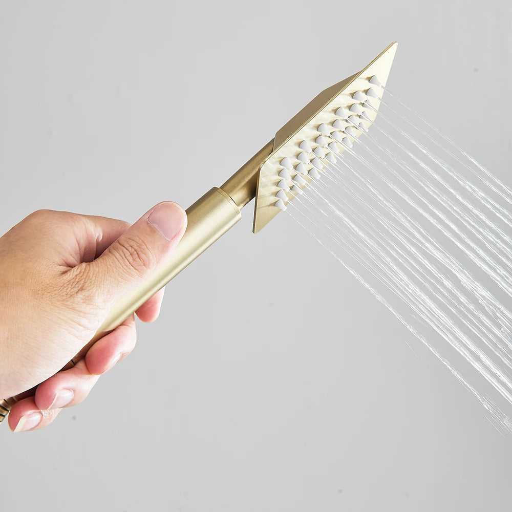 Brushed Gold Rainfall Shower System Cold Bathroom Shower