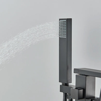 Matte Black Square Bathtub Shower Faucets Floor Standing