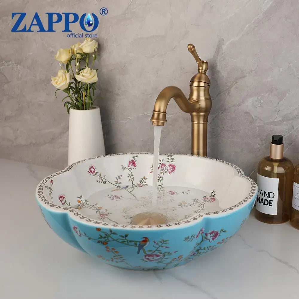 Zappo Above Counter Ceramic Vessel Sink Bathroom Round