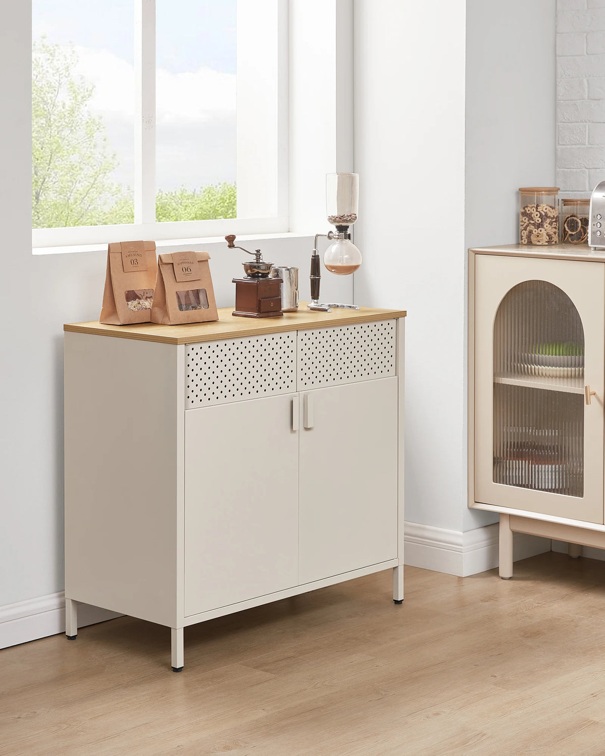 Sideboard Cupboard Double Door Cabinet Adjustable Floor Steel