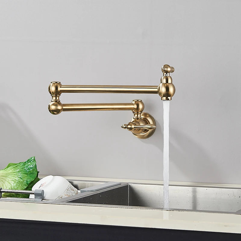 Brushed Gold Faucet Wall Mount Bathroom Basin Faucet