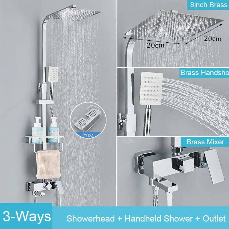 Black Brass Shower Faucet Rainfall Bathtub Tap Bathroom