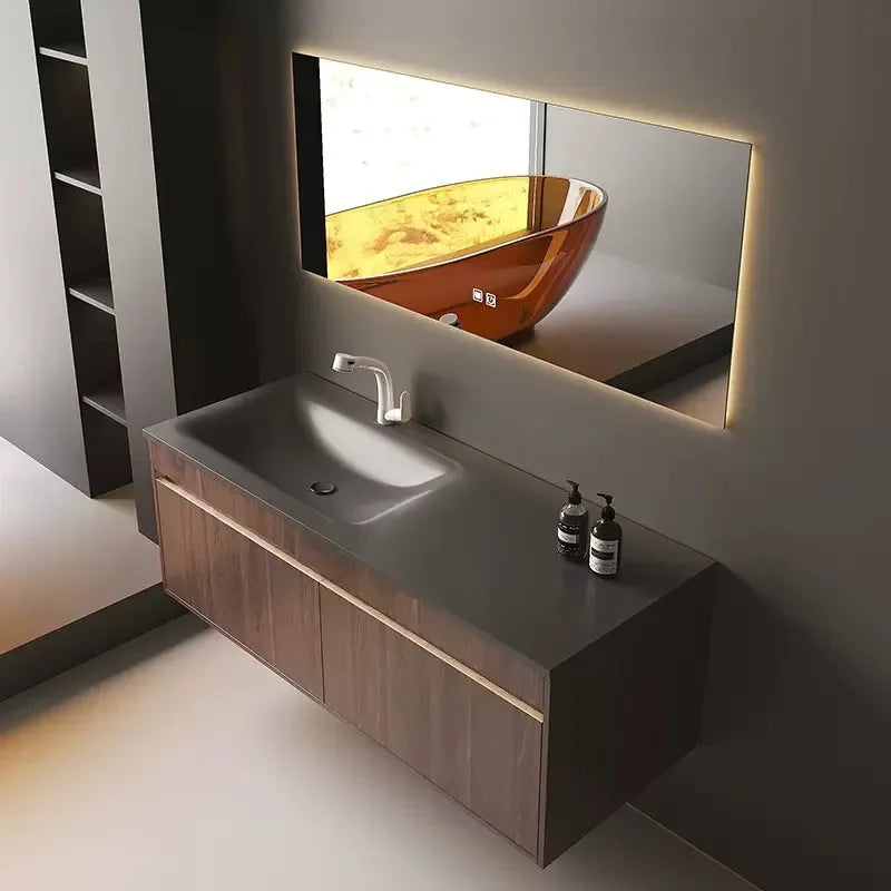 Light Luxury Bathroom Cabinets Rock Slab Integrated Washbasin