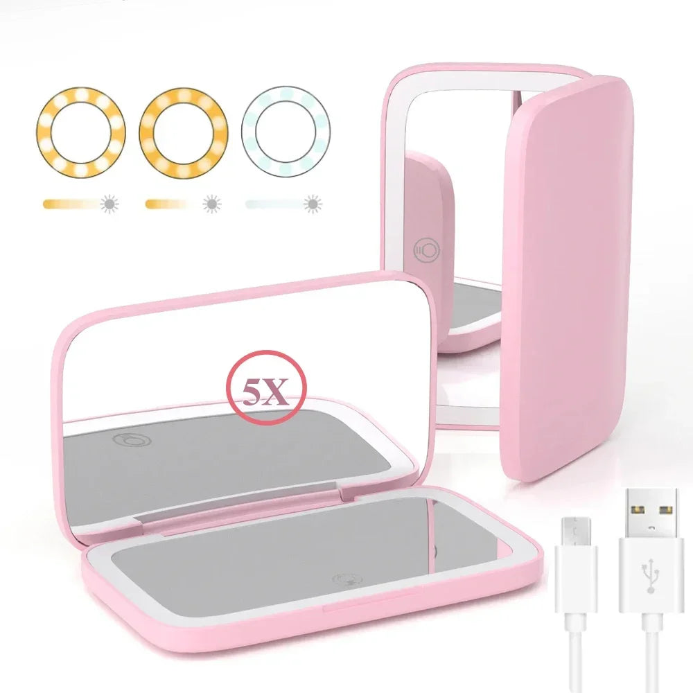Rechargeable Square Makeup Mirror Led Lights 1x/5x Magnification