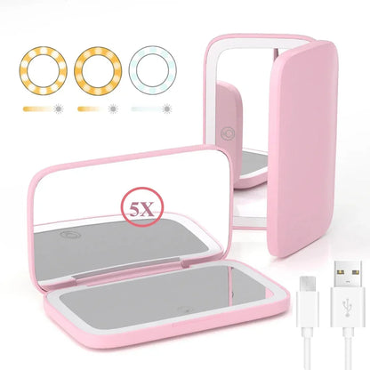Rechargeable Square Makeup Mirror Led Lights 1x/5x Magnification